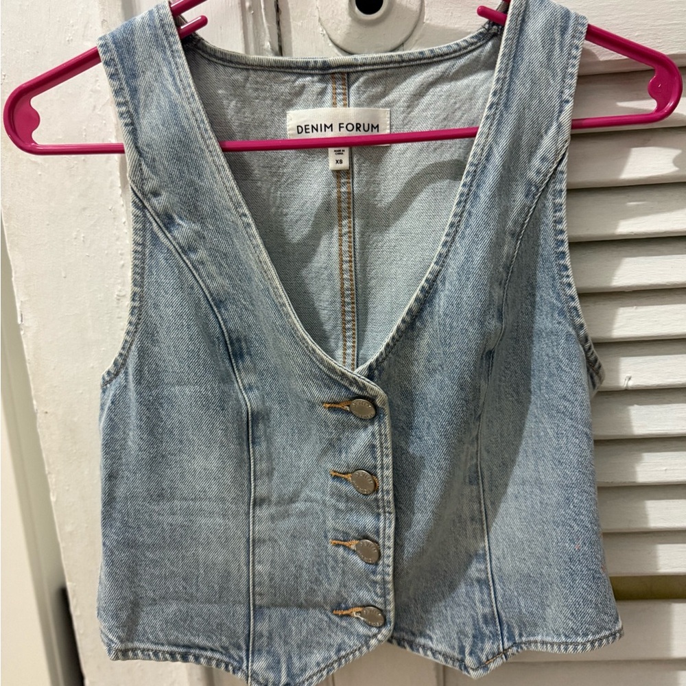 Aritzia Light Wash Denim Crop Vest with Metal Buttons